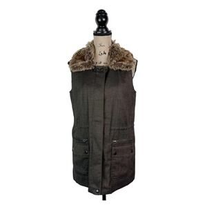 J Jill Women Vest with Fur Trim Collar Sz. Lrg Brown EUC  Winter layering piece